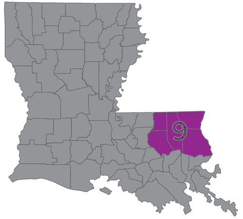 Region 9 Parishes: Livingston, Washington, Saint Tammany, Saint Helena and Tangipahoa Parishes